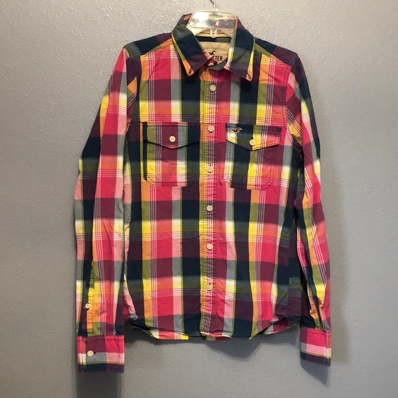 Hollister Other - Hollister shirt Men's Large L 100% Cotton plaid long sleeve pink blue green EUC